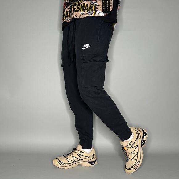 Nike Sweatpants Black Cotton Joggers White Swoosh